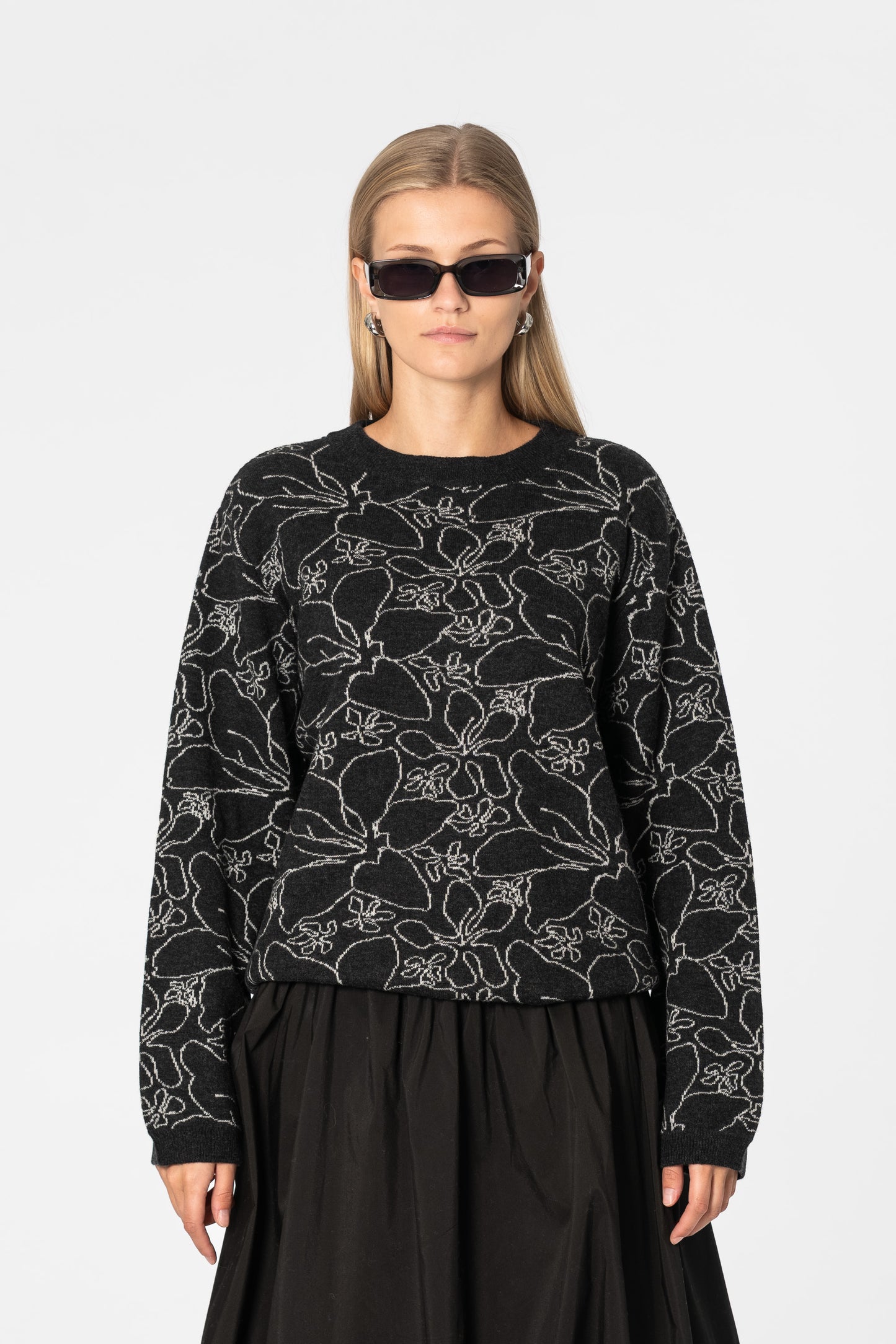 MERINO Floral Sweater - Onyx Grey