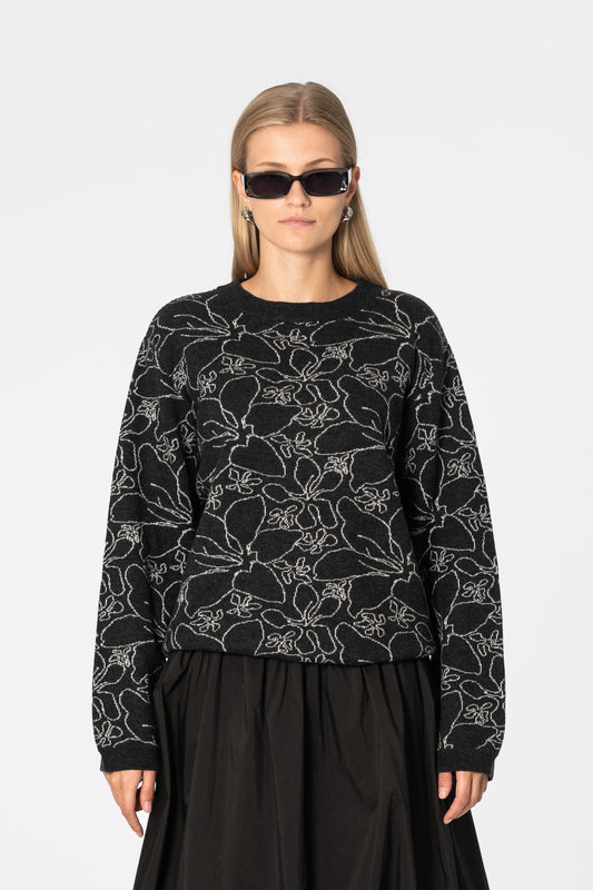 MERINO Floral Sweater - Onyx Grey
