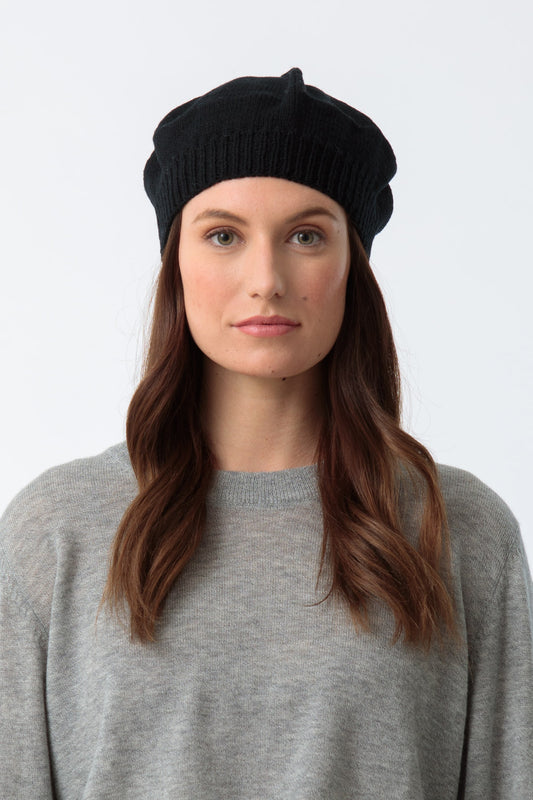 MERINO Handknit Beret - Black