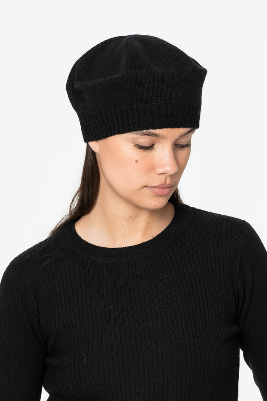MERINO Handknit Beret - Black