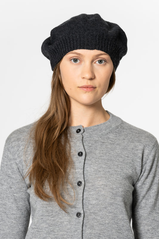 MERINO Handknit Beret - Onyx Grey