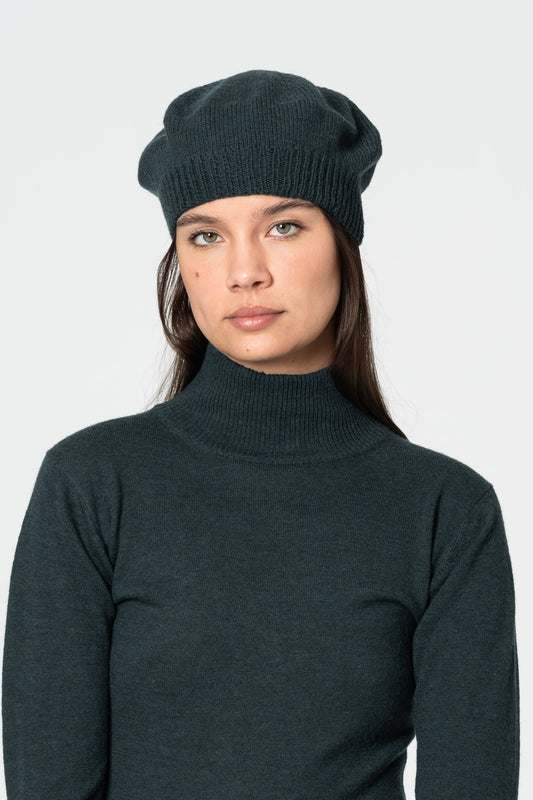 MERINO Handknit Beret - Peacock Green
