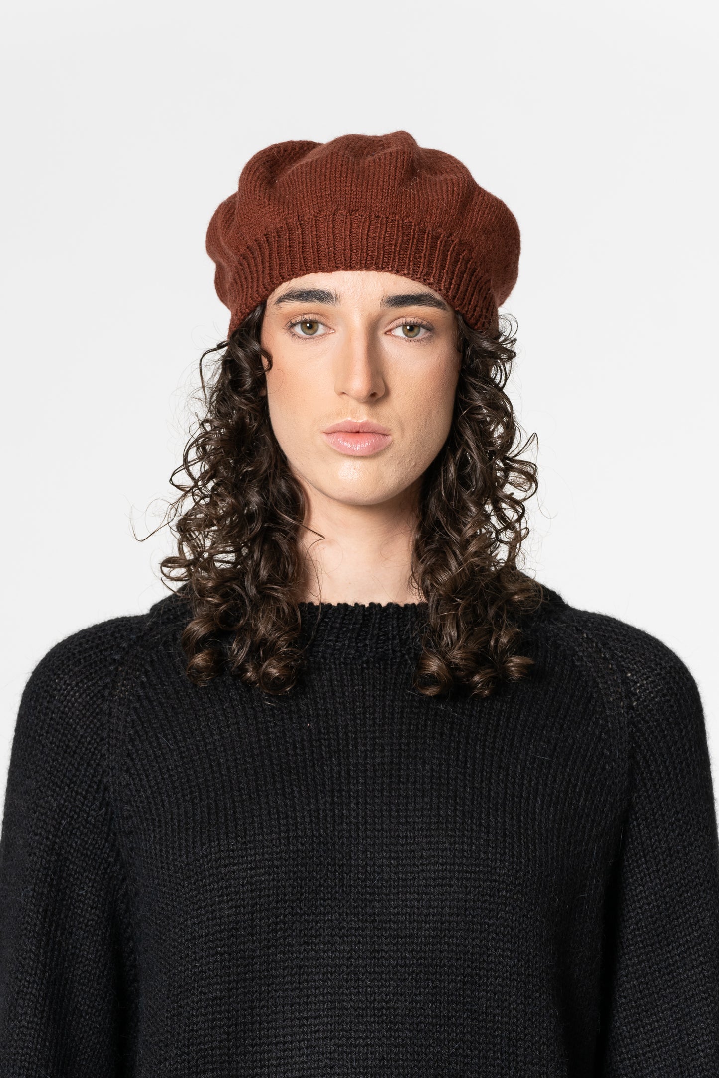 MERINO Handknit Beret - Rust Red