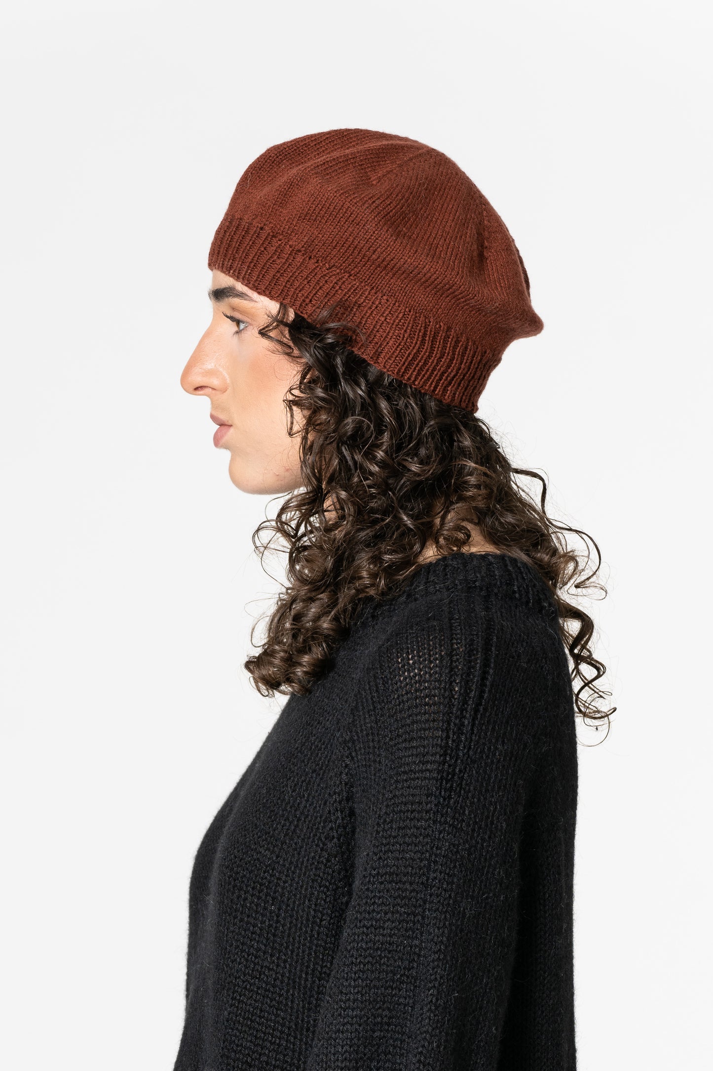 MERINO Handknit Beret - Rust Red