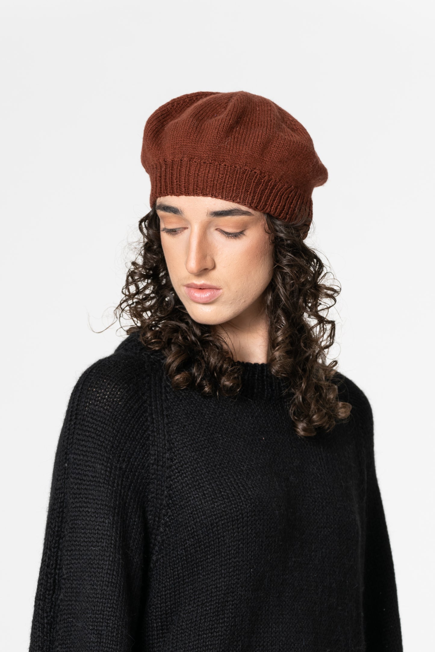 MERINO Handknit Beret - Rust Red