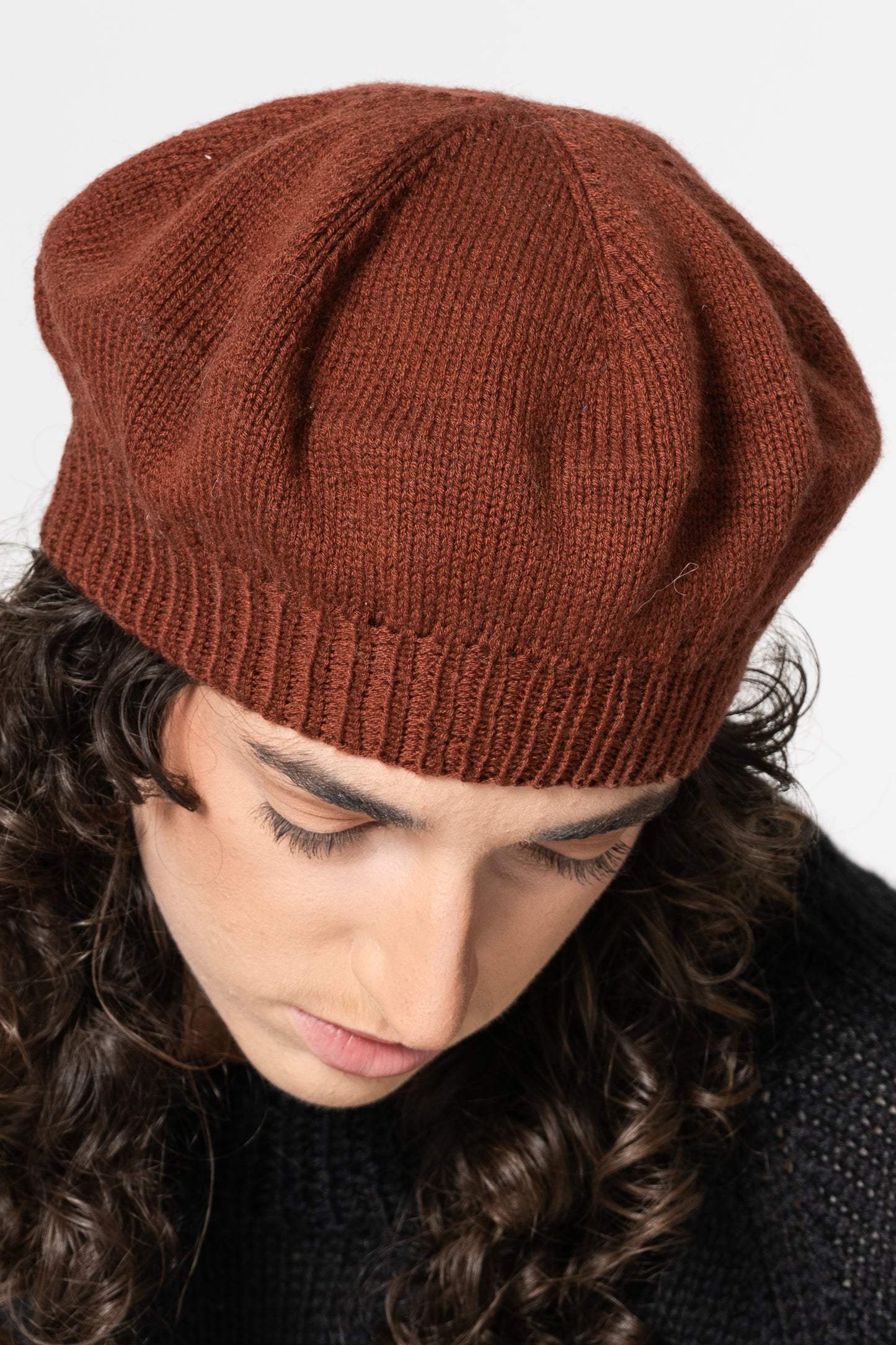 MERINO Handknit Beret - Rust Red