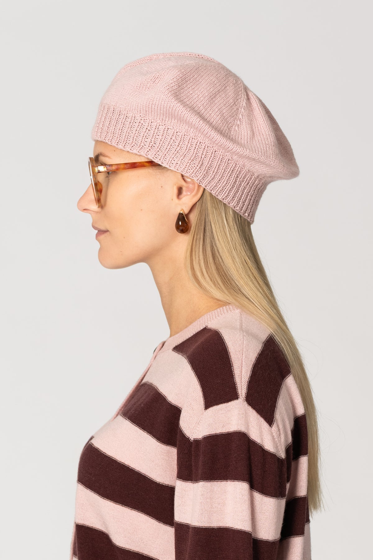 MERINO Handknit Beret - Soft Pink
