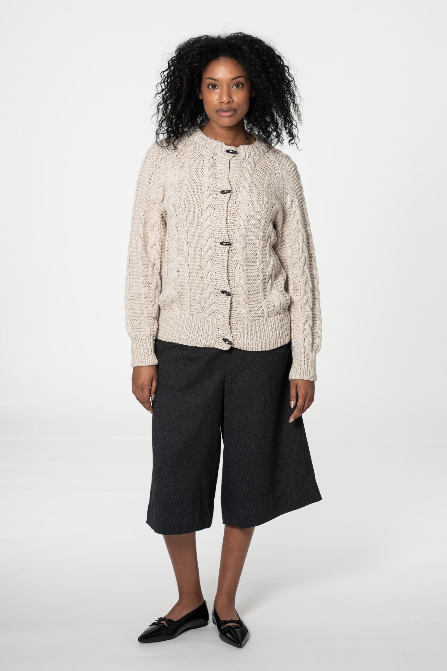 MERINO Handknit Cable Cardigan - Almond White
