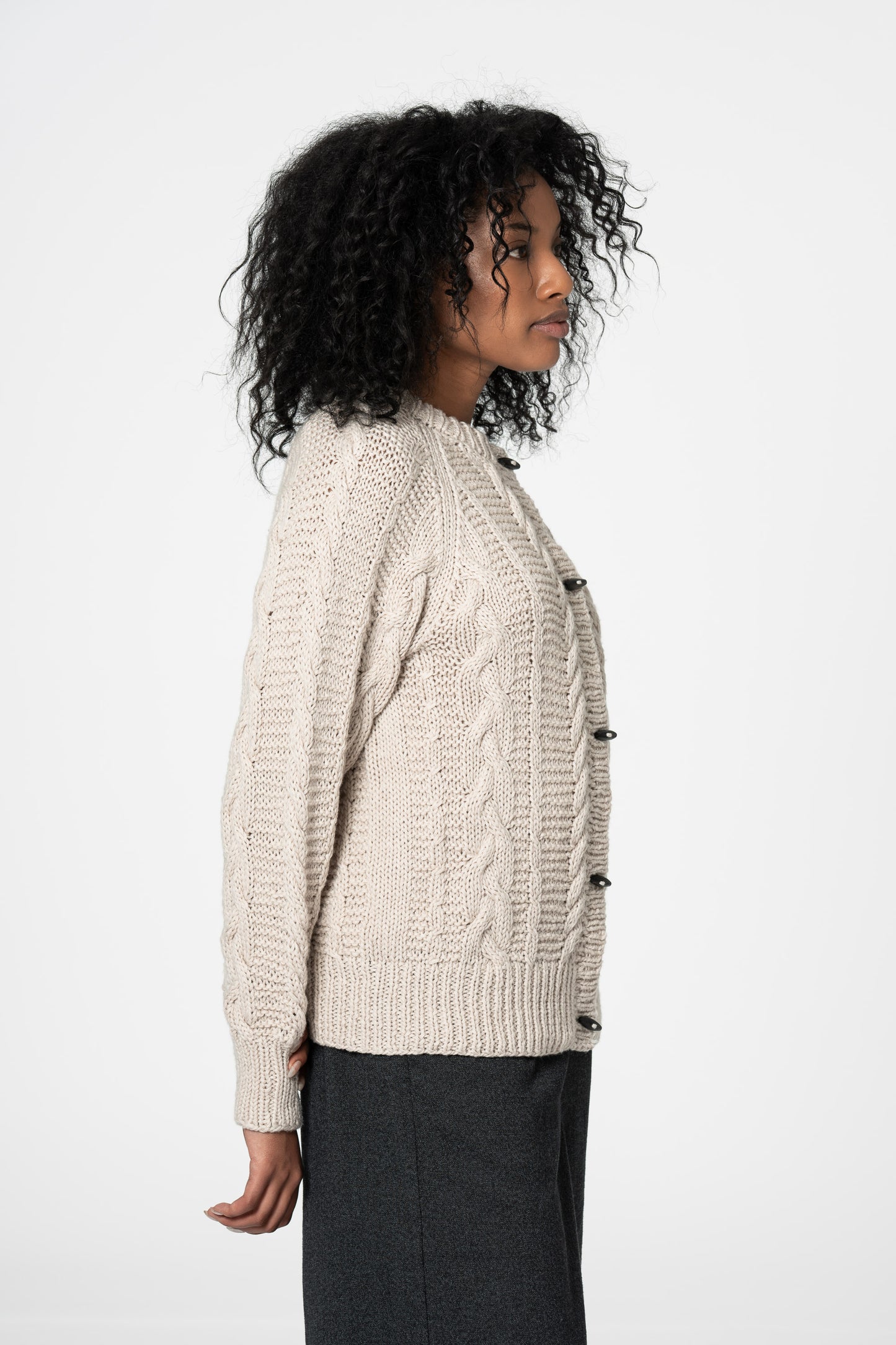 MERINO Handknit Cable Cardigan - Almond White