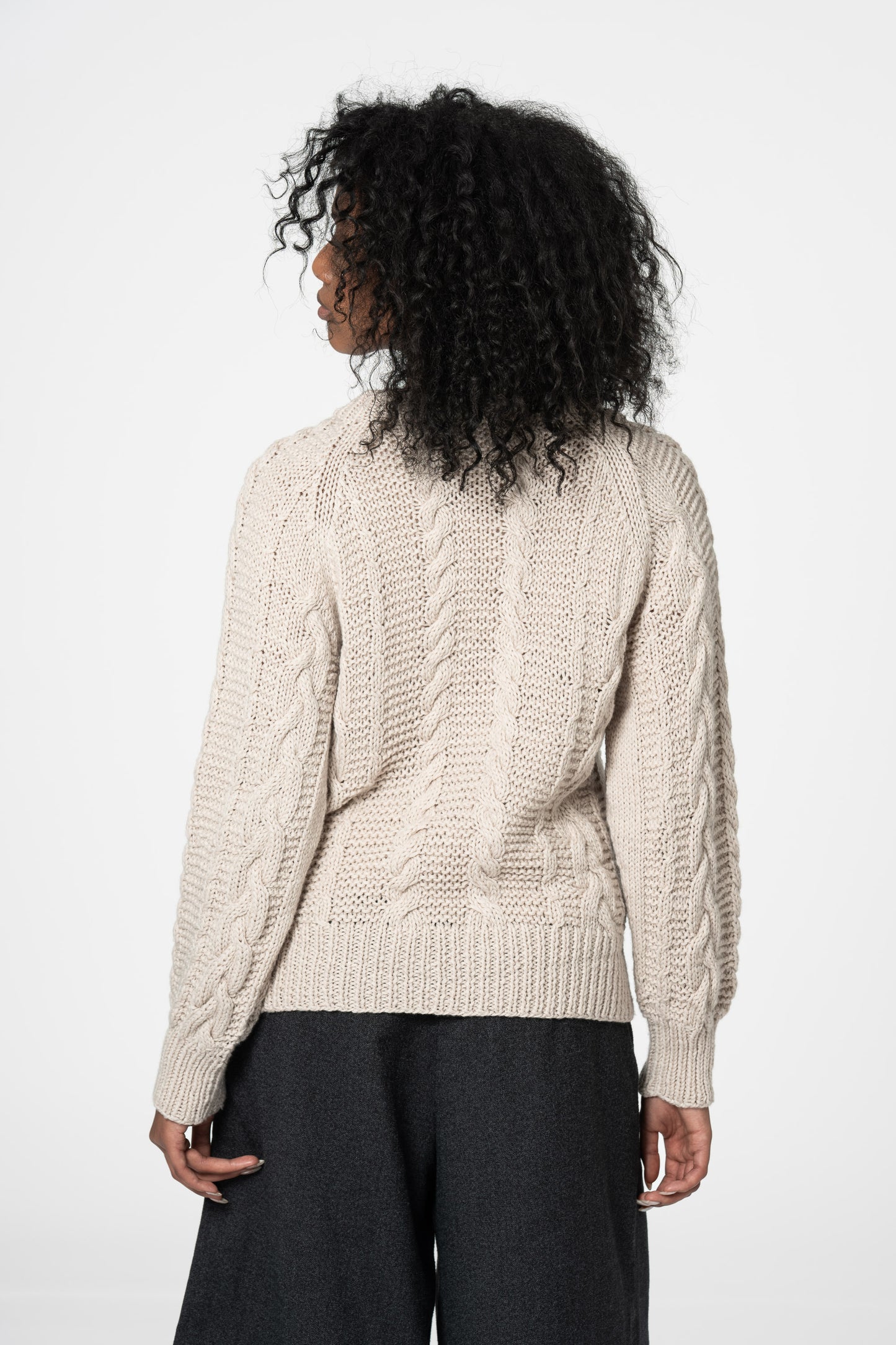 MERINO Handknit Cable Cardigan - Almond White