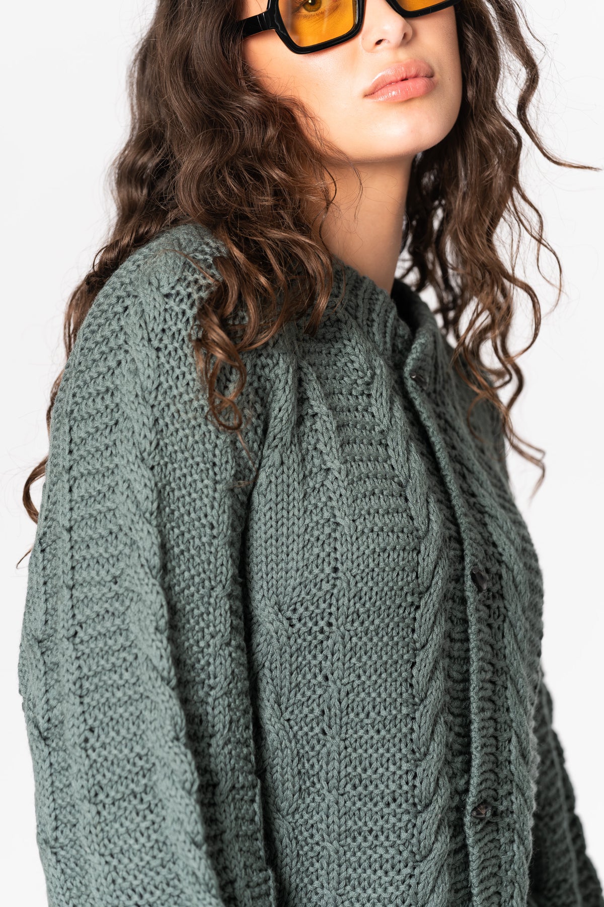 MERINO Handknit Cable Cardigan - Sage Green