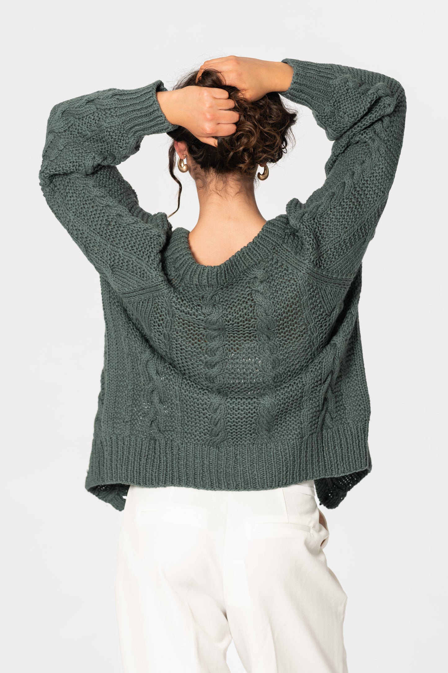 MERINO Handknit Cable Cardigan - Sage Green