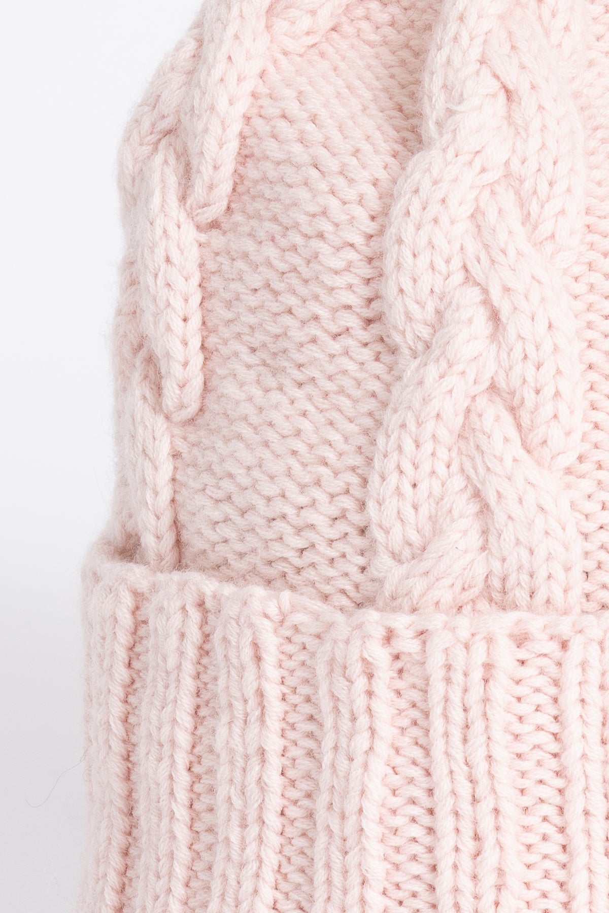 MERINO Handknit Cable Hat - Blush Pink