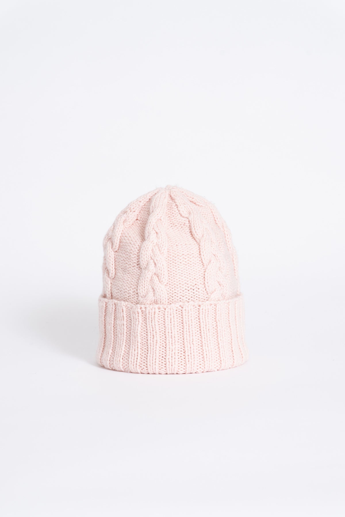 MERINO Handknit Cable Hat - Blush Pink