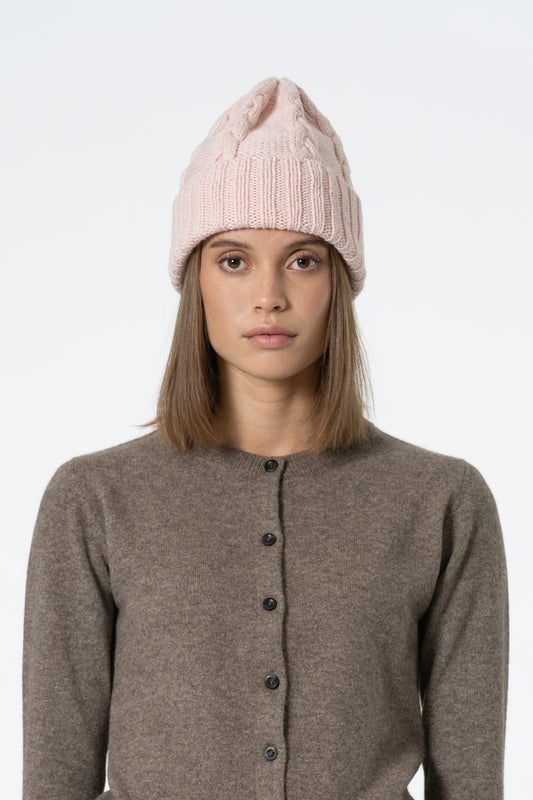 MERINO Handknit Cable Hat - Blush Pink