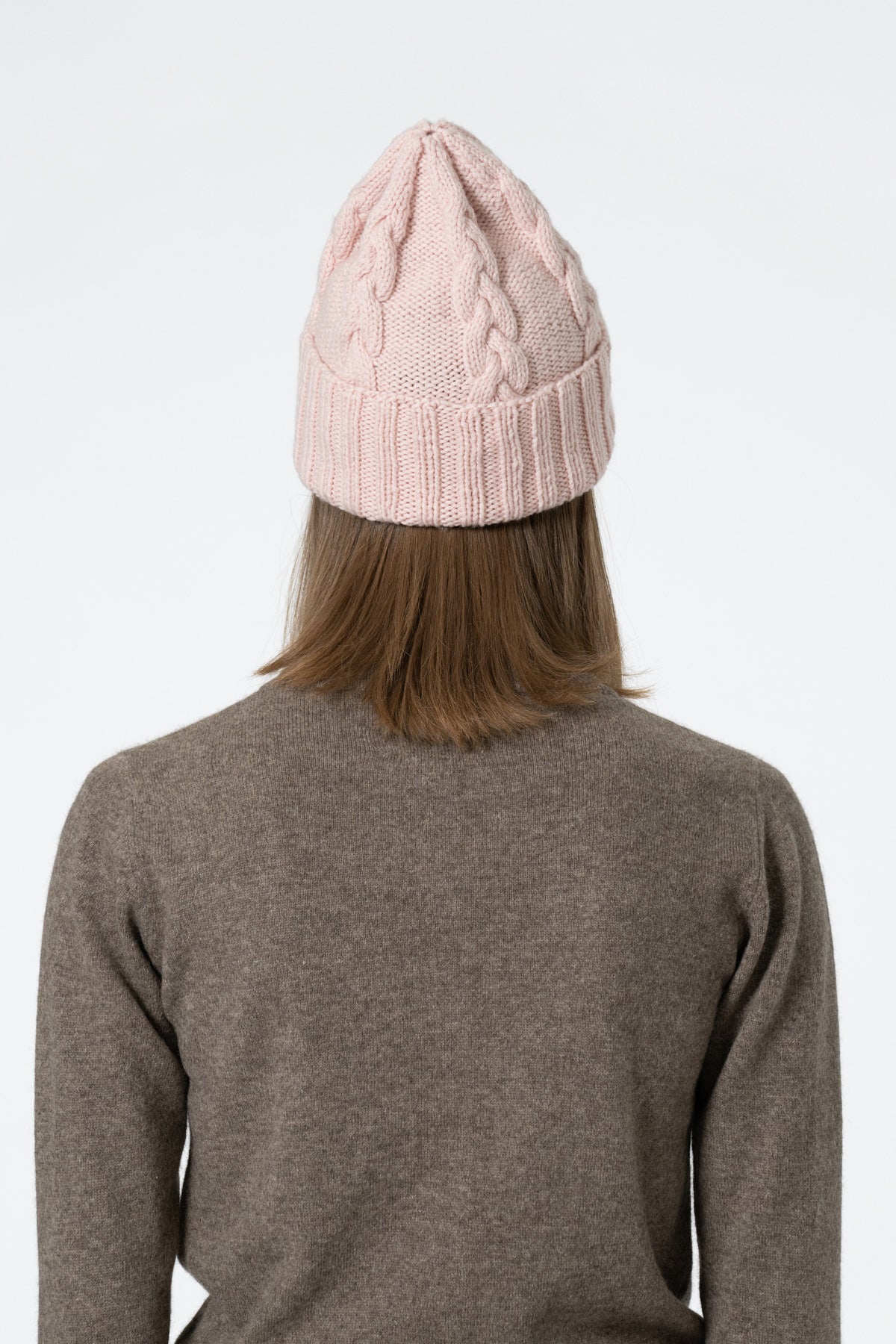 MERINO Handknit Cable Hat - Blush Pink