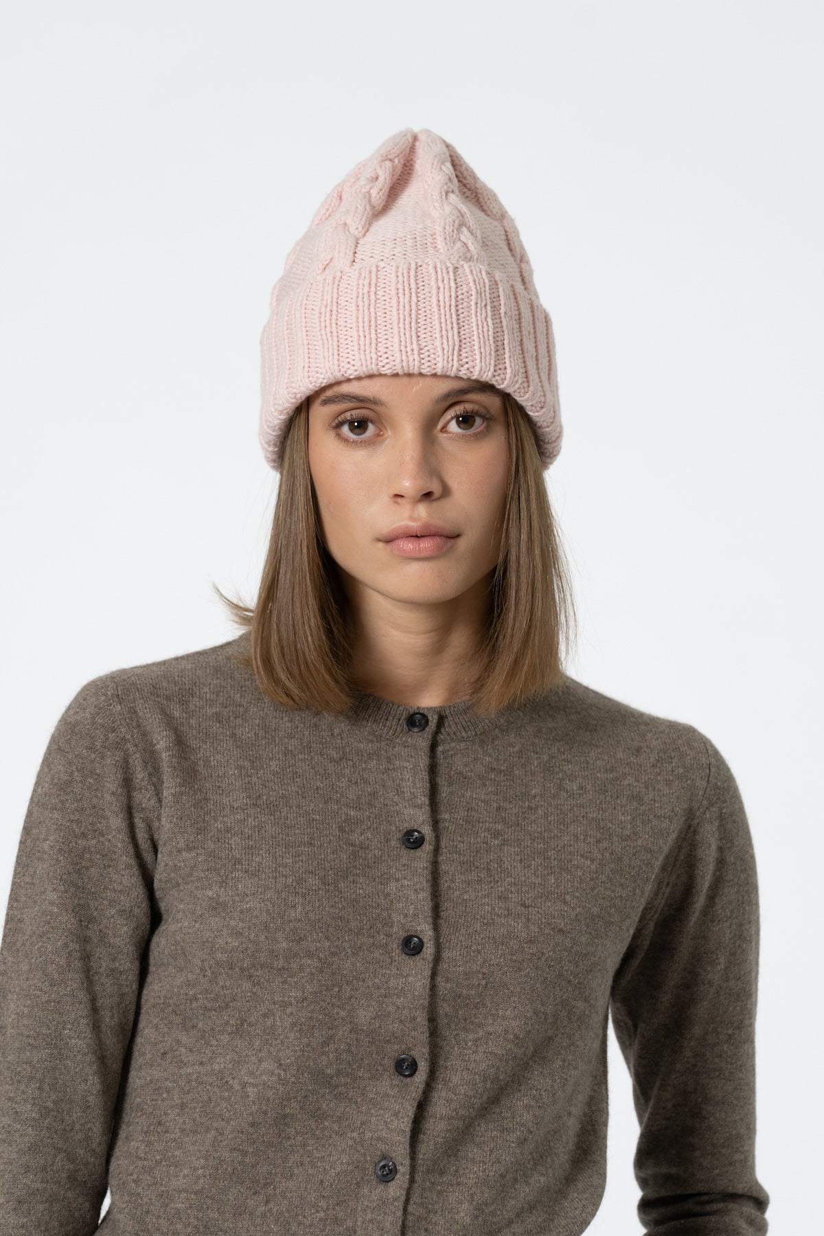 MERINO Handknit Cable Hat - Blush Pink