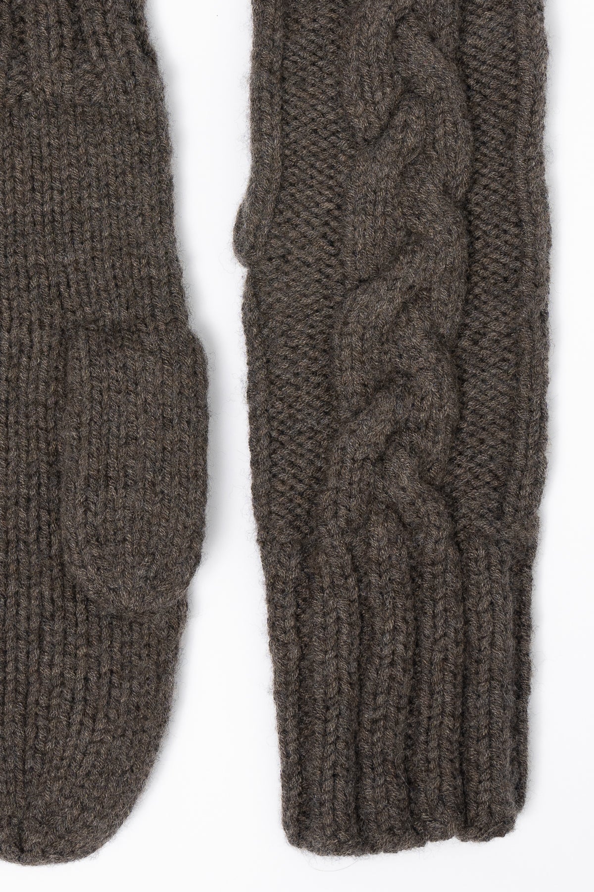 MERINO Handknit Cable Mittens - Mulch Brown