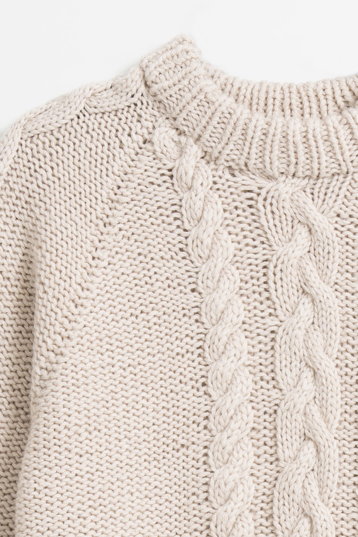 MERINO Handknit Cable Sweater - Almond White