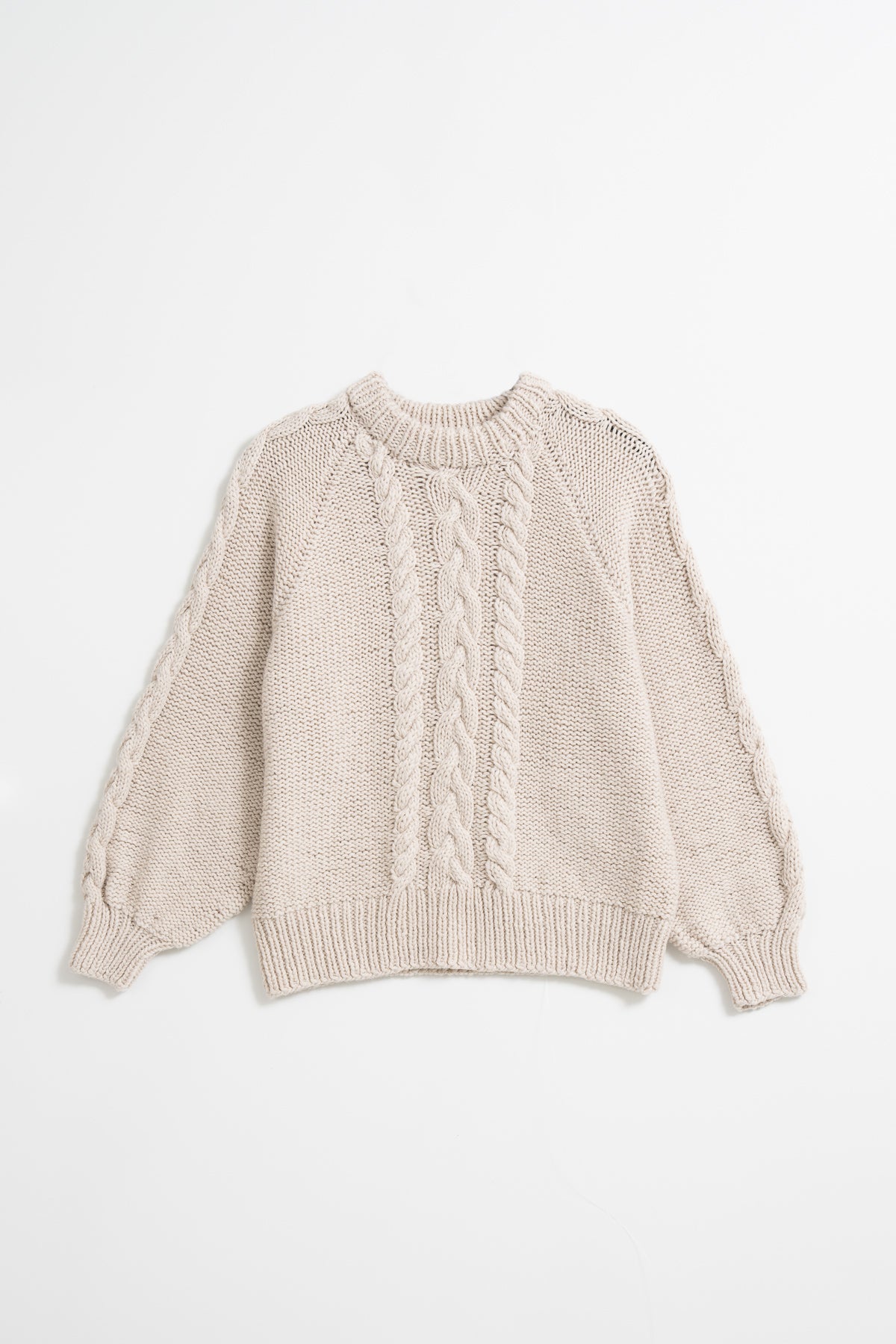 MERINO Handknit Cable Sweater - Almond White