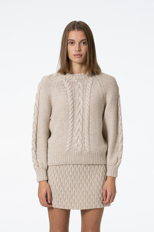 MERINO Handknit Cable Sweater - Almond White