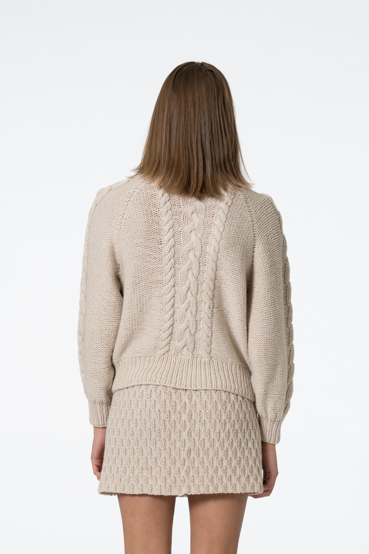 MERINO Handknit Cable Sweater - Almond White