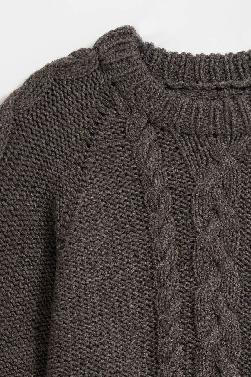 MERINO Handknit Cable Sweater - Mulch Brown