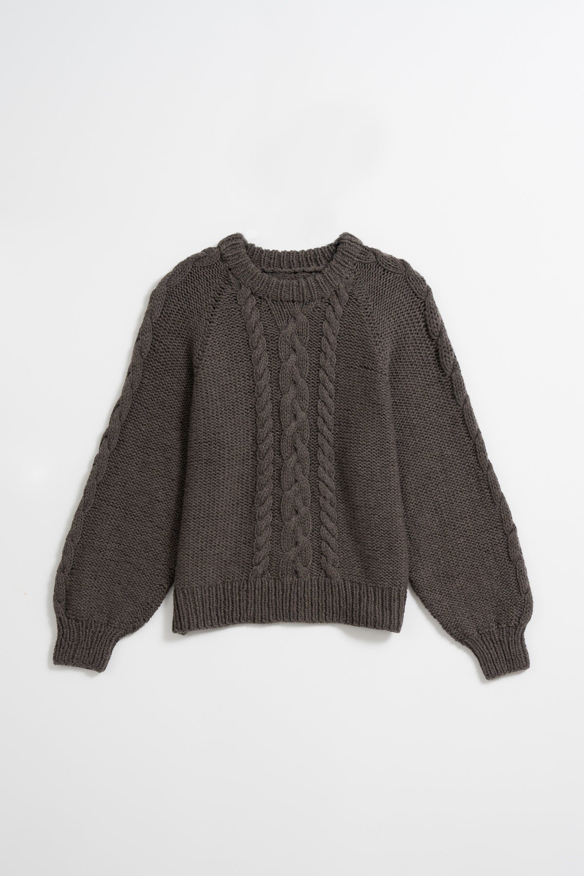 MERINO Handknit Cable Sweater - Mulch Brown