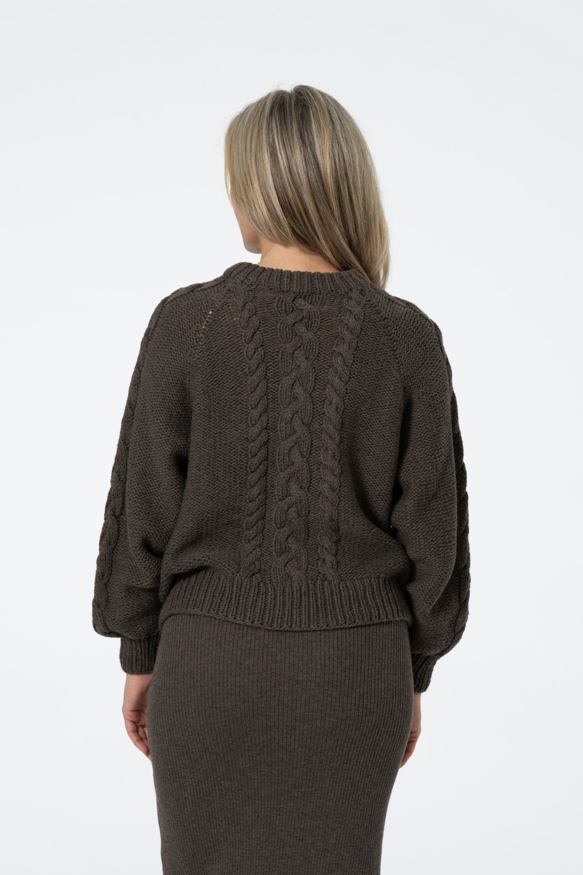 MERINO Handknit Cable Sweater - Mulch Brown