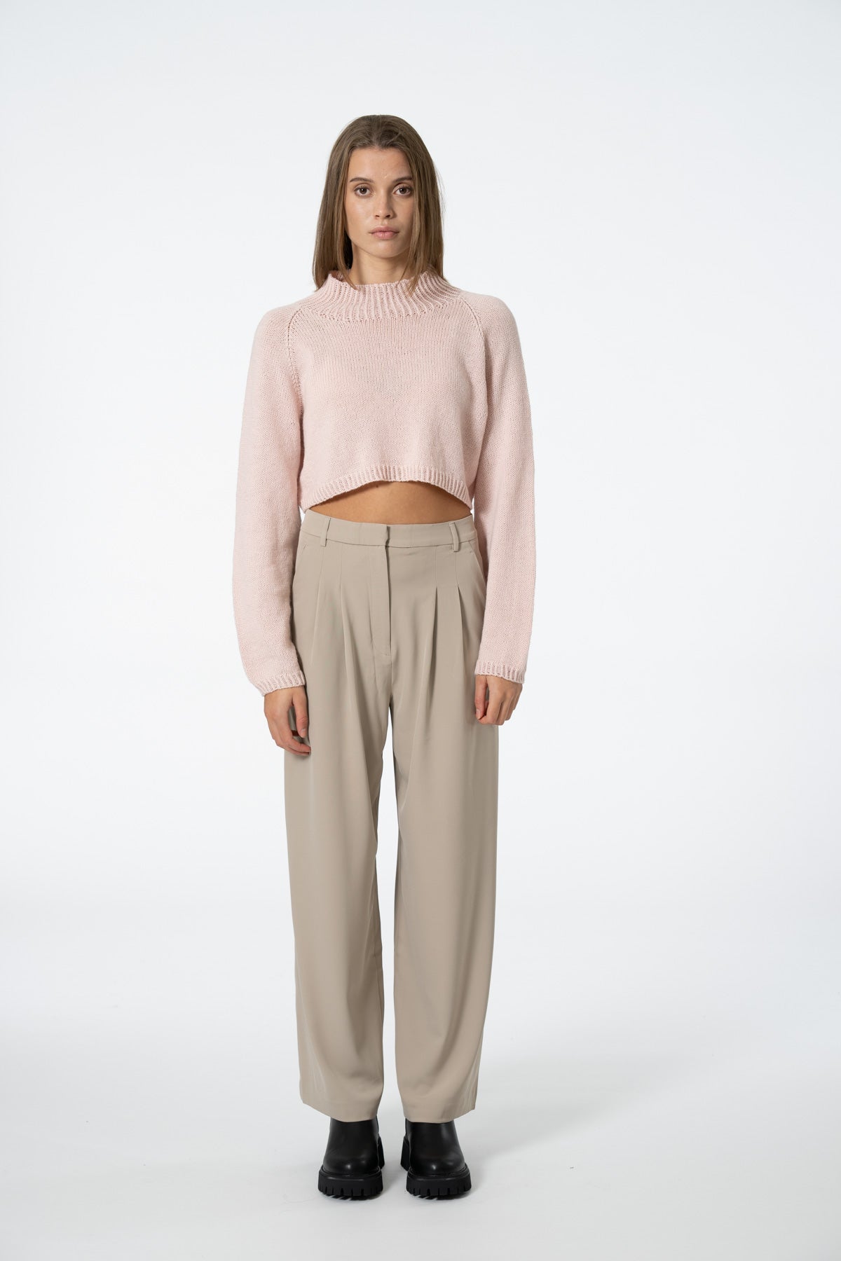 MERINO Handknit Cropped Sweater - Blush Pink