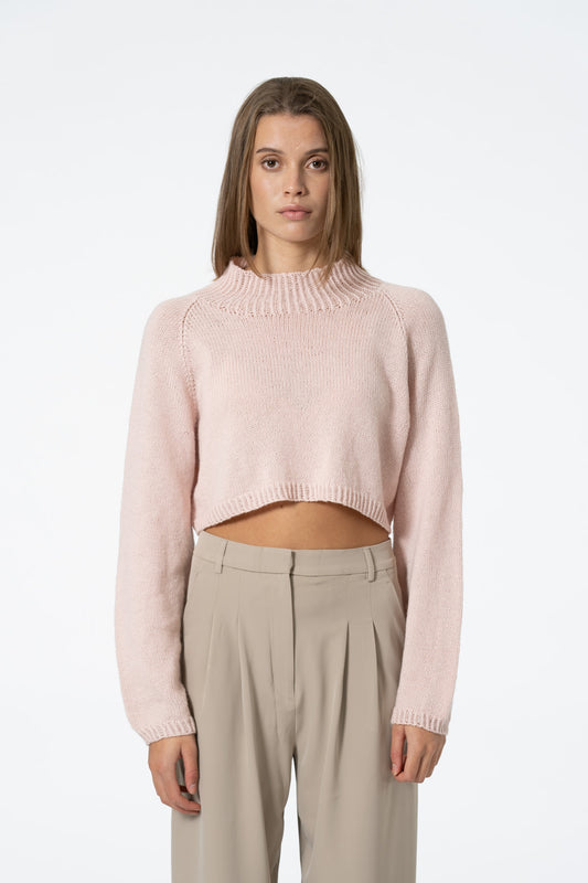 MERINO Handknit Cropped Sweater - Blush Pink