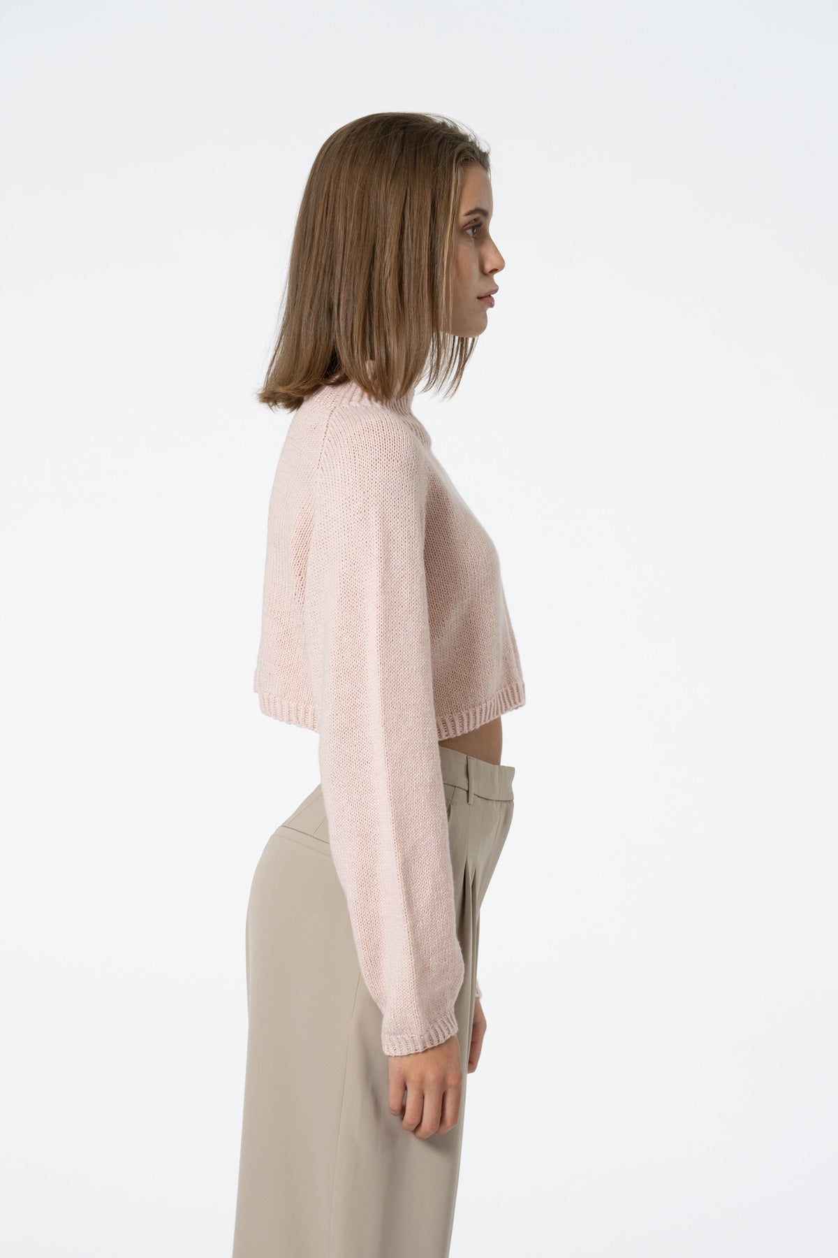 MERINO Handknit Cropped Sweater - Blush Pink