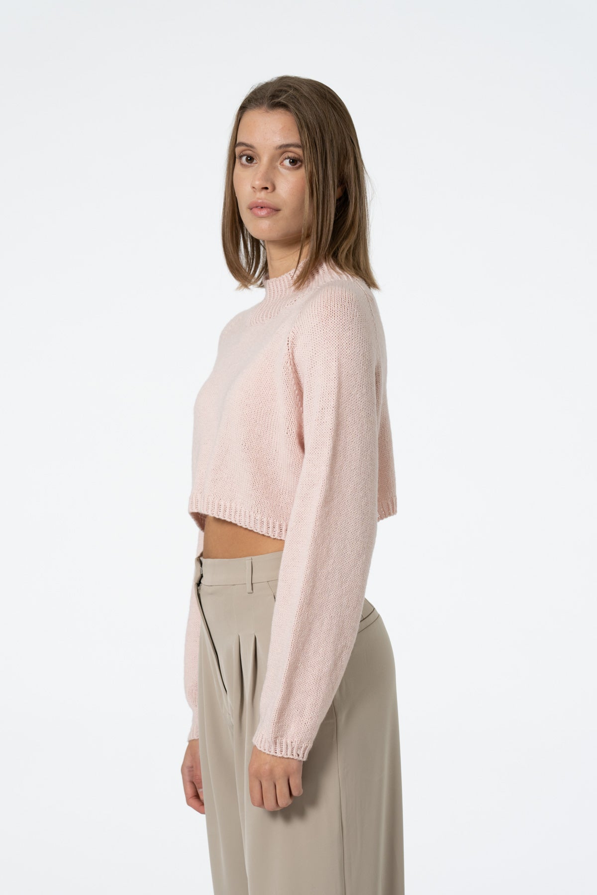 MERINO Handknit Cropped Sweater - Blush Pink