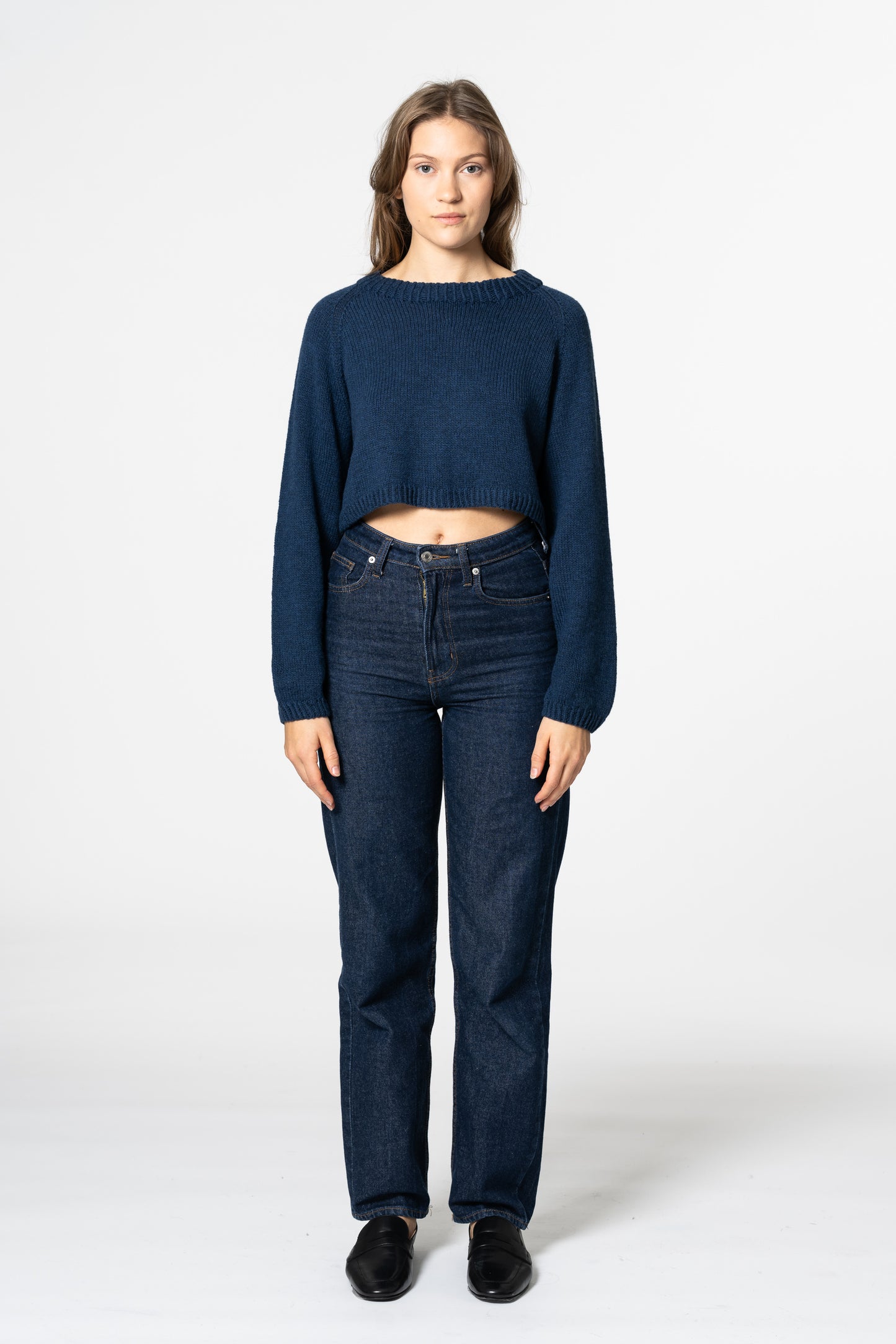 MERINO Handknit Cropped Sweater - Indigo Blue