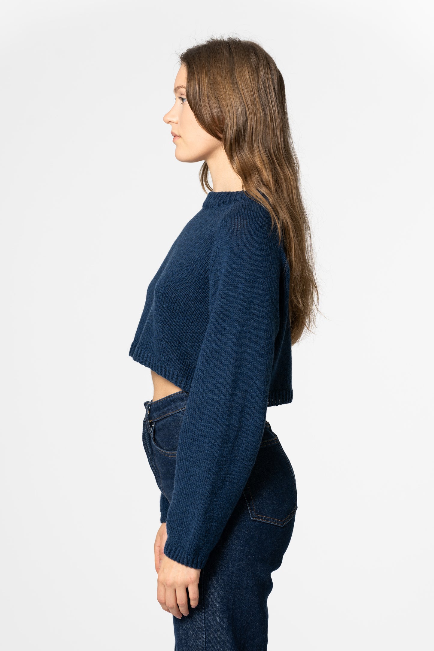 MERINO Handknit Cropped Sweater - Indigo Blue