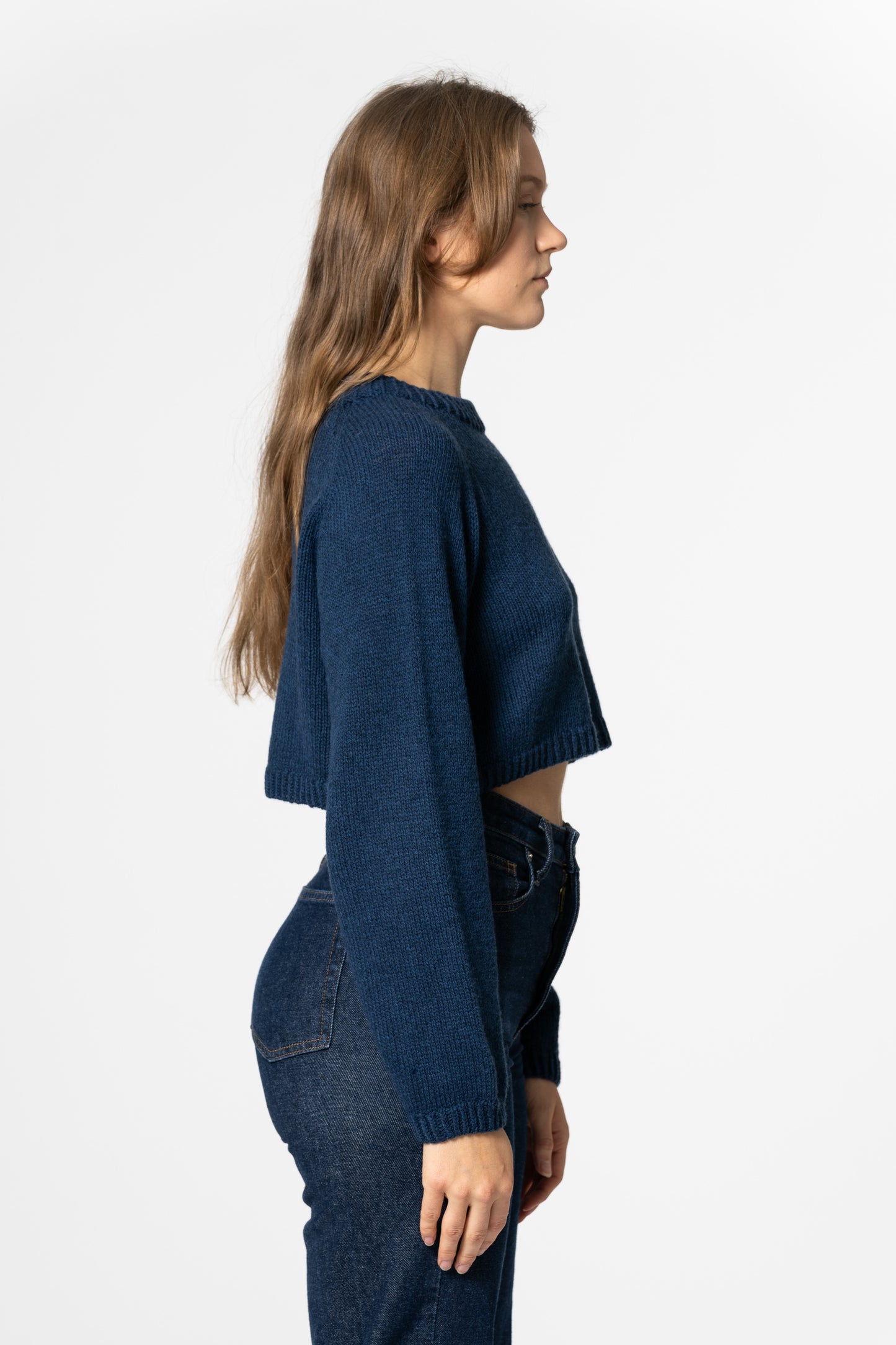 MERINO Handknit Cropped Sweater - Indigo Blue