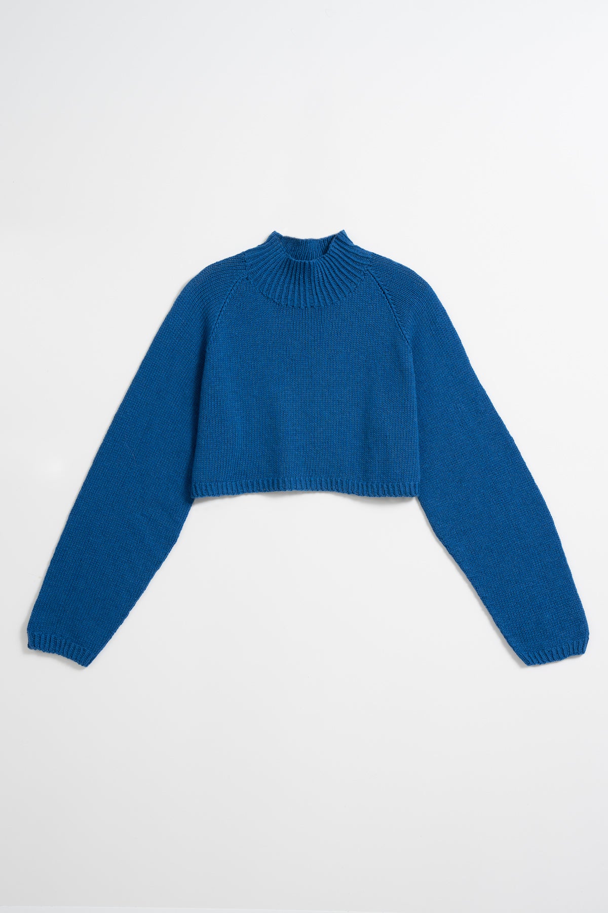 MERINO Handknit Cropped Sweater - Ocean Blue