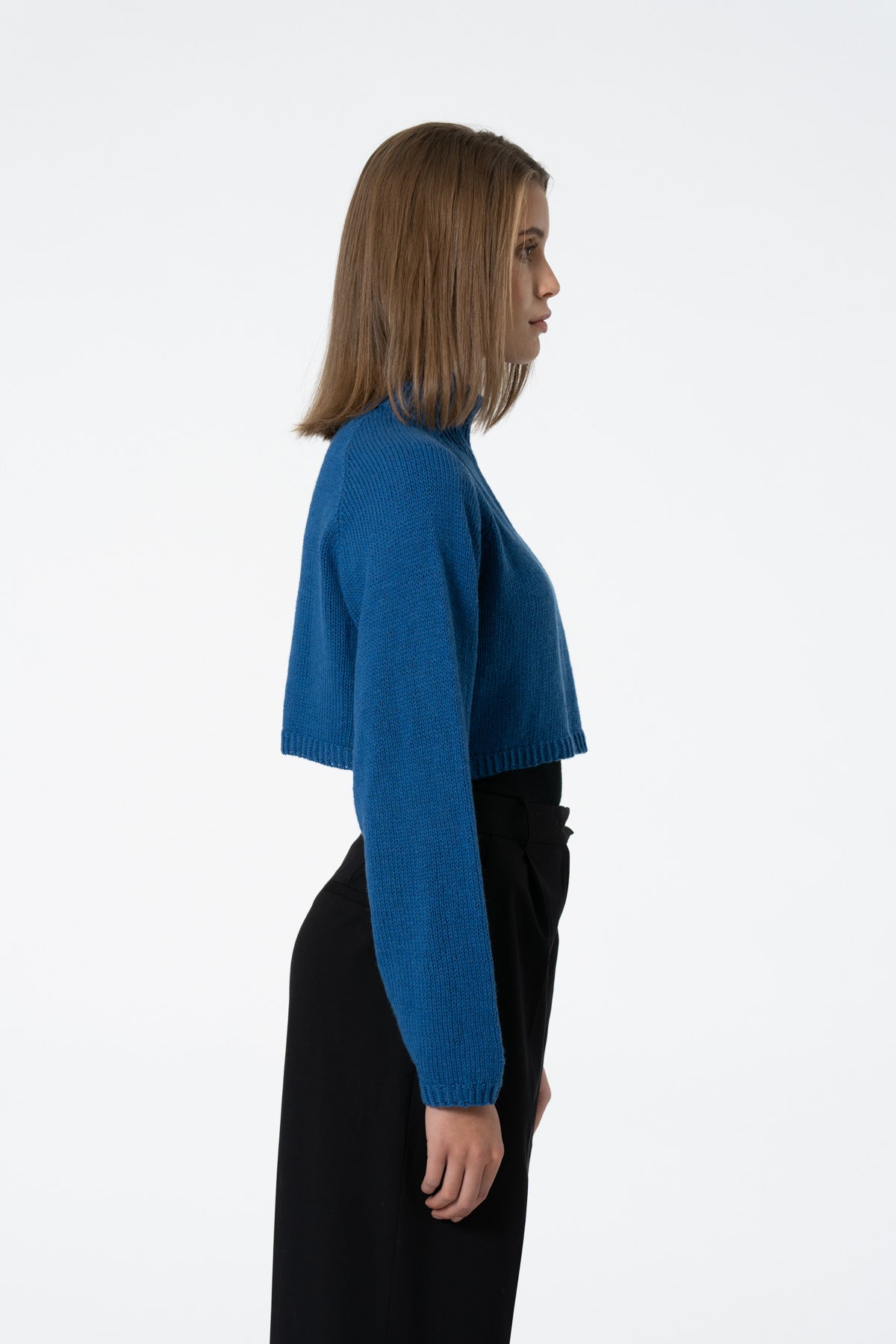 MERINO Handknit Cropped Sweater - Ocean Blue