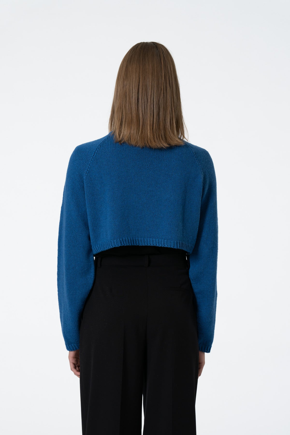 MERINO Handknit Cropped Sweater - Ocean Blue