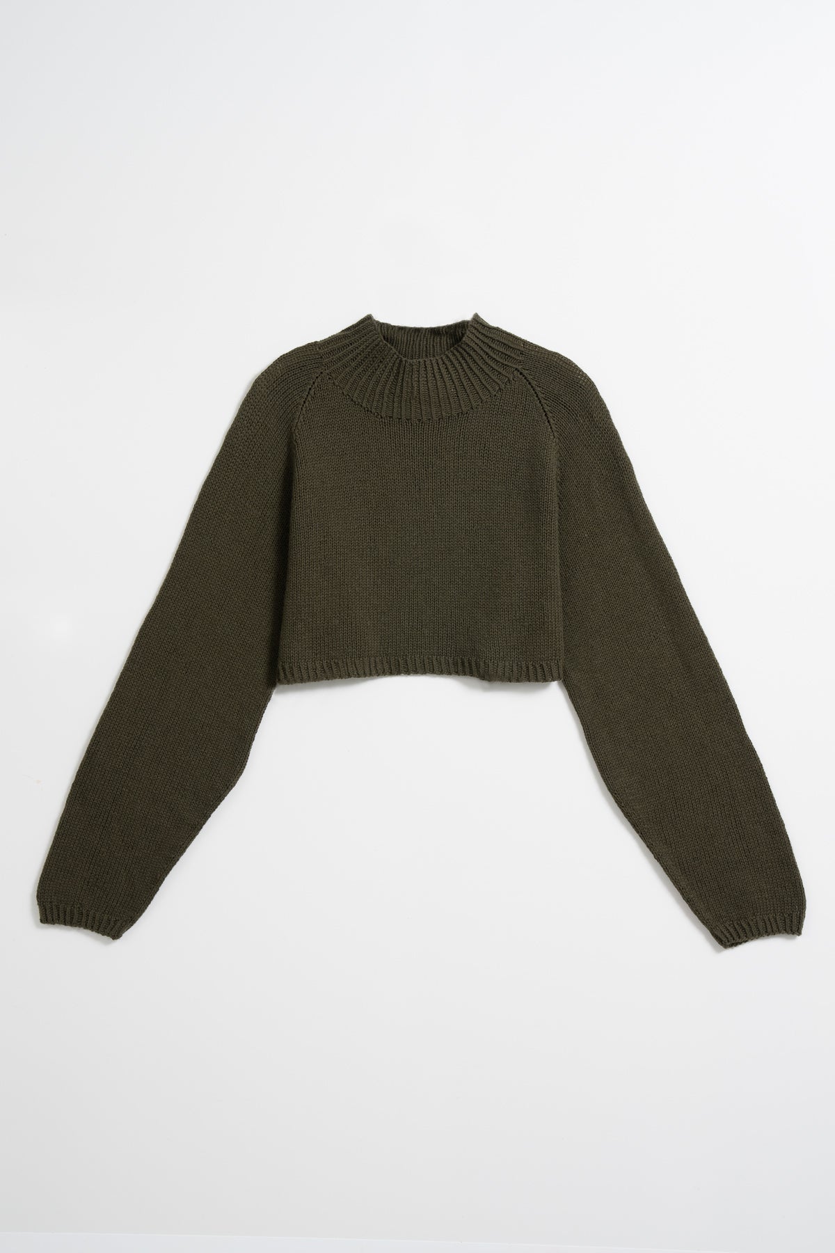 MERINO Handknit Cropped Sweater - Olive Green