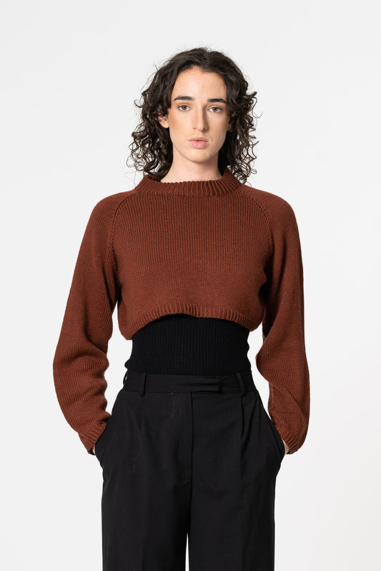 MERINO Handknit Cropped Sweater - Rust Red