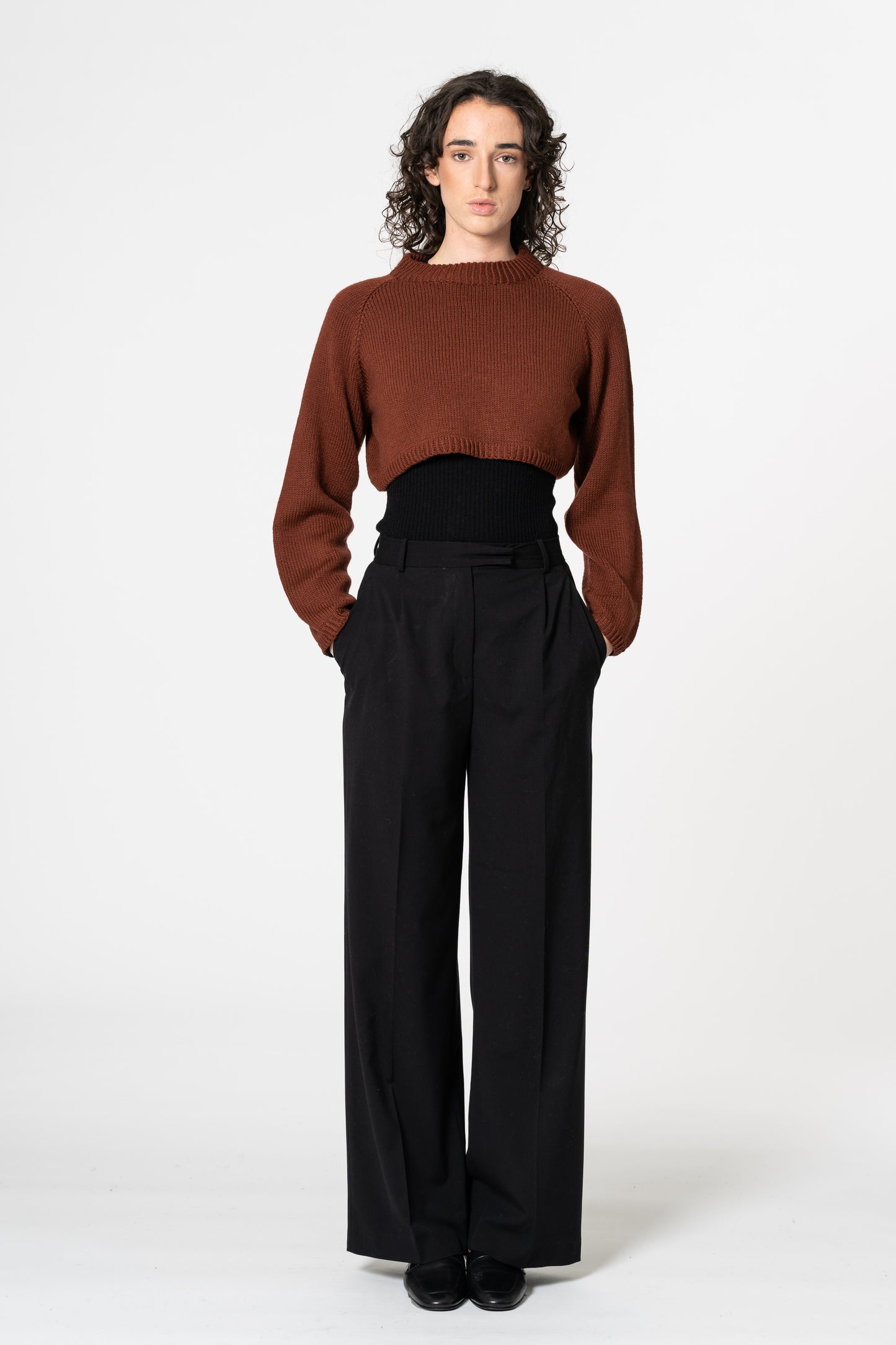 MERINO Handknit Cropped Sweater - Rust Red