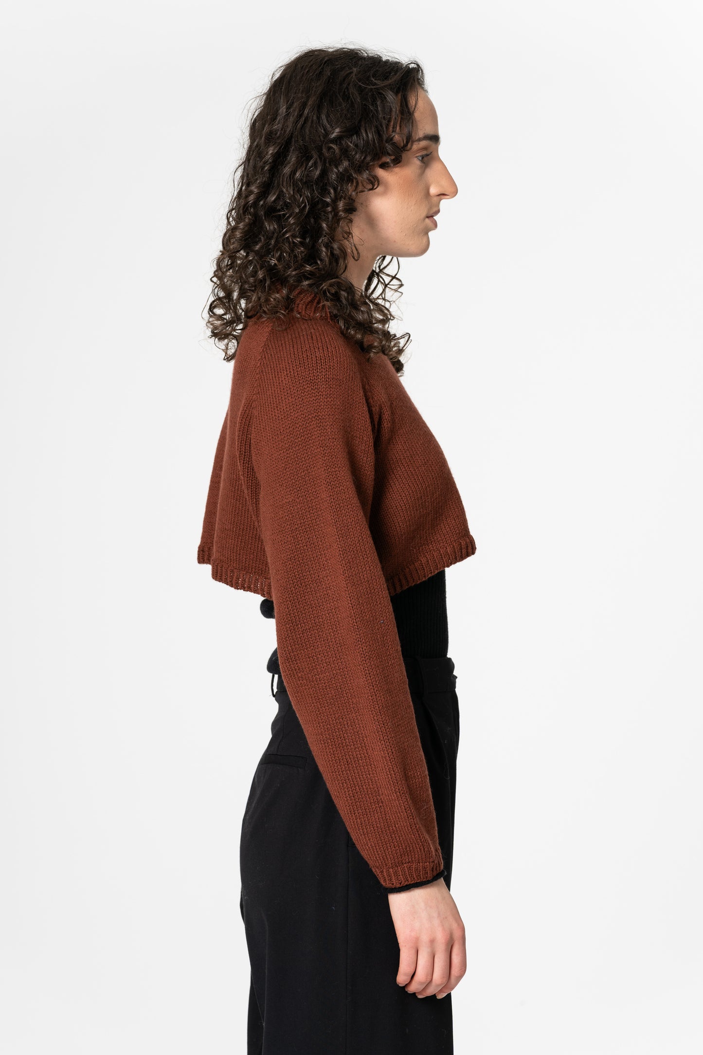 MERINO Handknit Cropped Sweater - Rust Red