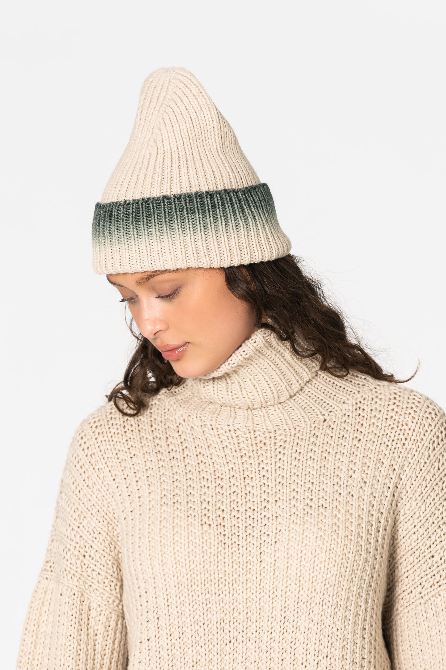 MERINO Handknit Fade Hat - Peacock Green