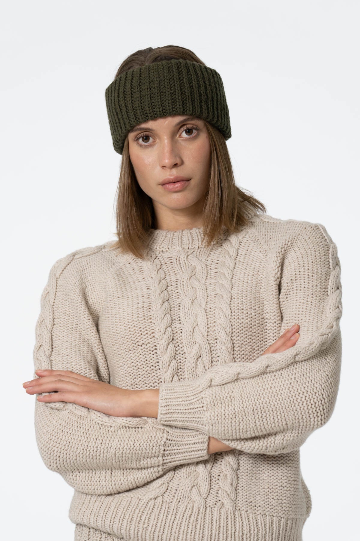 MERINO Handknit Headband - Olive Green