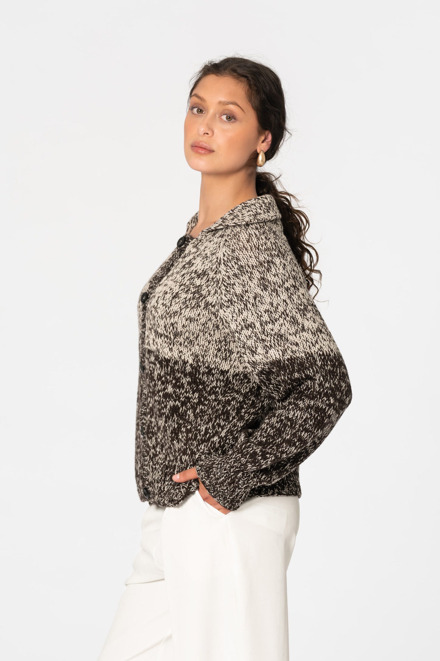 MERINO Handknit Ombre Cardigan - Espresso Brown