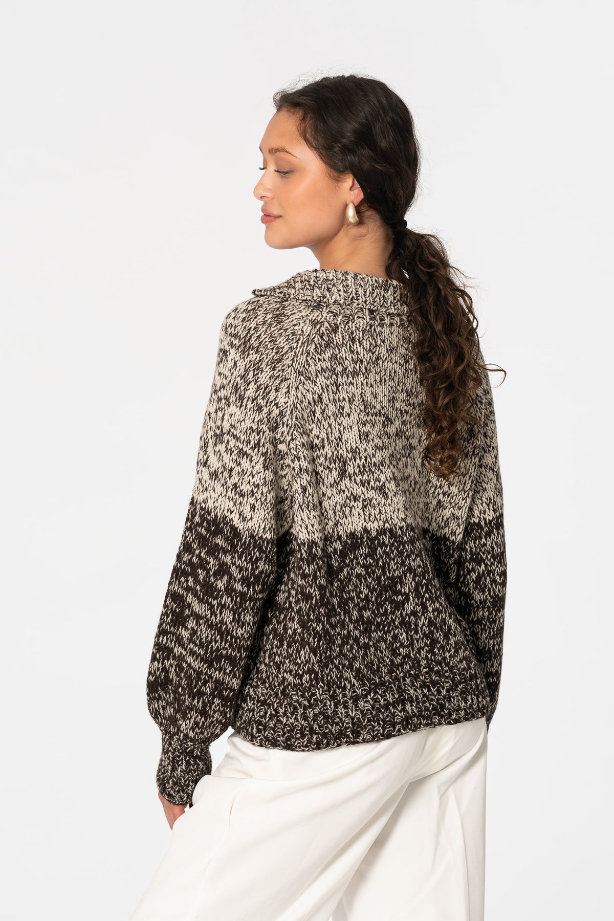 MERINO Handknit Ombre Cardigan - Espresso Brown