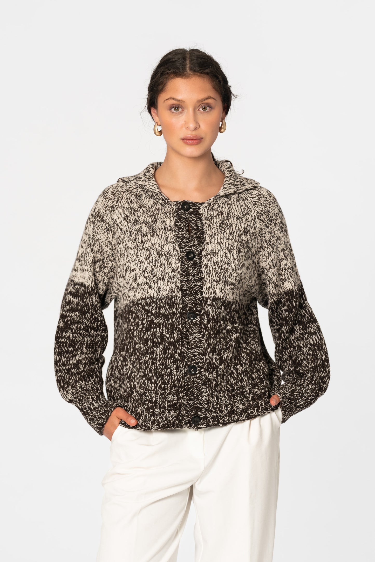 MERINO Handknit Ombre Cardigan - Espresso Brown