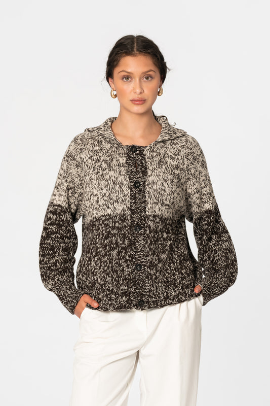 MERINO Handknit Ombre Cardigan - Espresso Brown