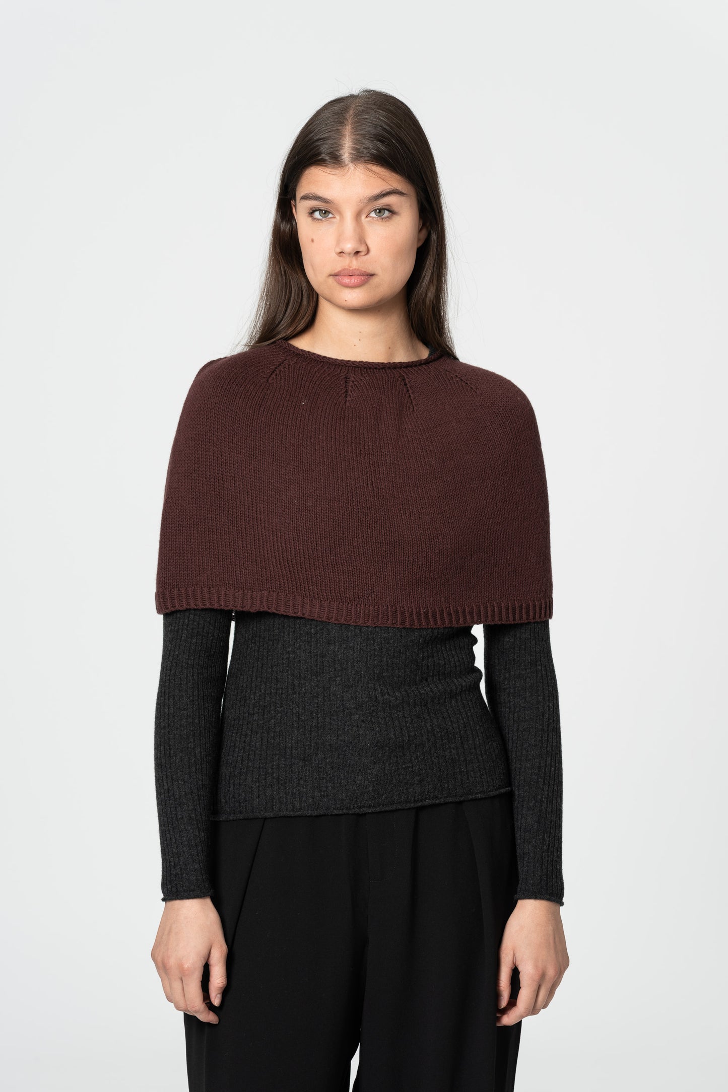 MERINO Handknit Poncho - Merlot Red
